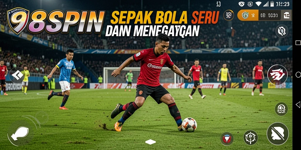 Screenshot utama 98SPIN menampilkan aksi seru sepak bola.