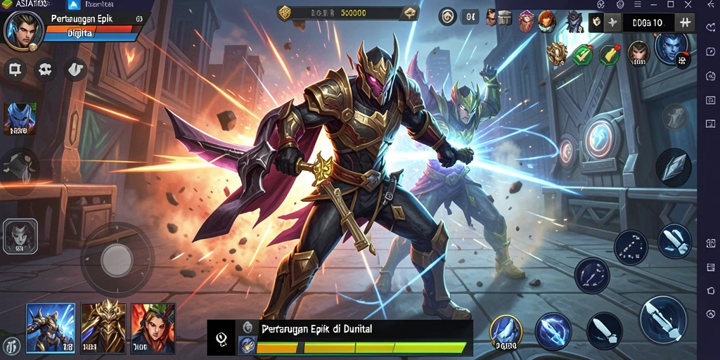 Gameplay seru ASIA100 dengan karakter bertarung di arena yang dinamis.