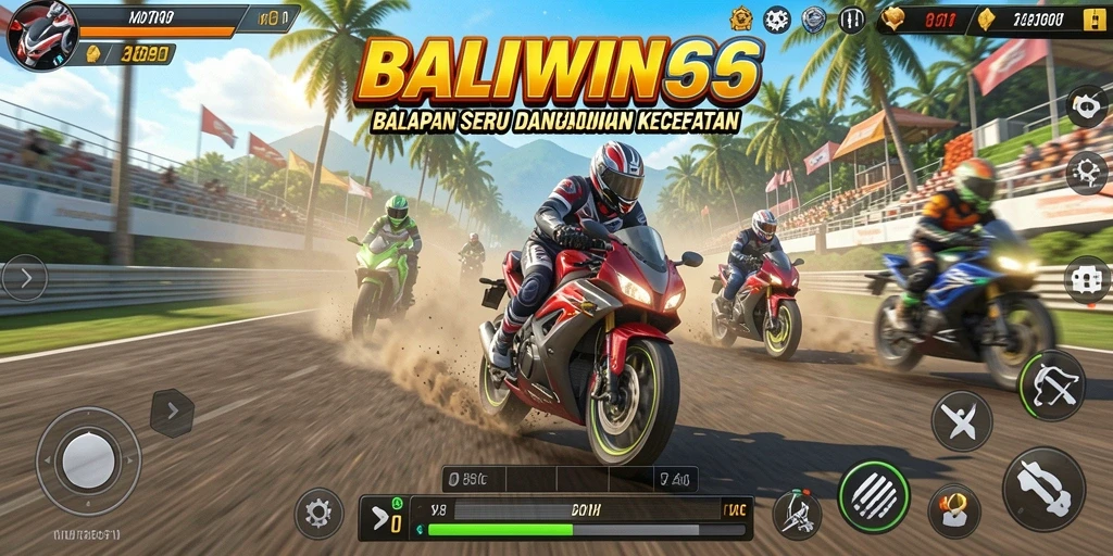 Tampilan gameplay BALIWIN66 yang intens dan penuh aksi balapan motor.