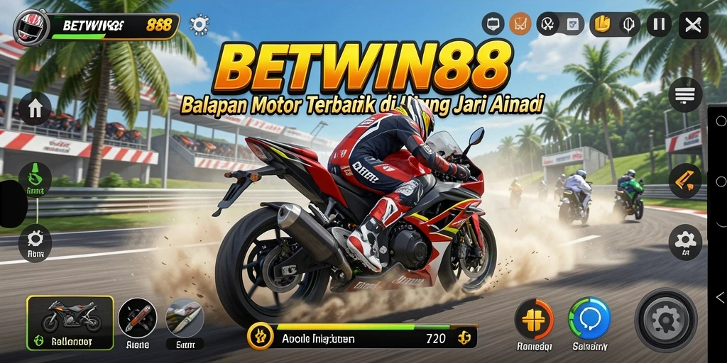 Gameplay BETWIN88 dengan aksi balapan motor yang menegangkan.