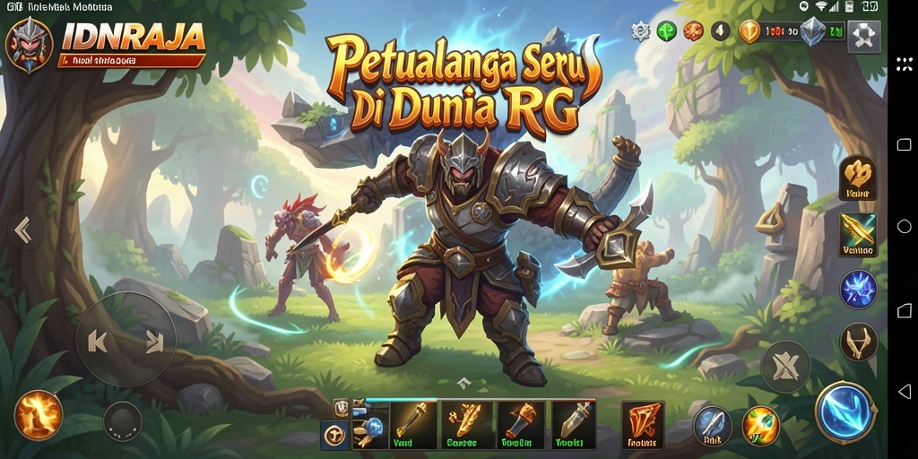 Screenshot utama IDNRAJA menampilkan pertarungan epik dalam game RPG.