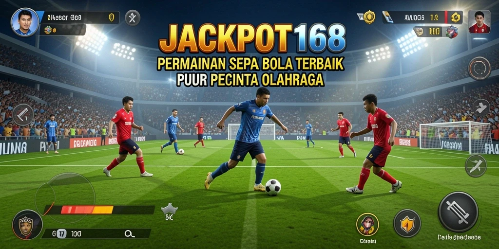 Screenshot gameplay JACKPOT168 yang menunjukkan aksi sepak bola yang mendebarkan.
