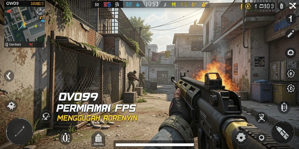 Screenshot utama OVO99 menampilkan aksi seru dalam gameplay FPS.
