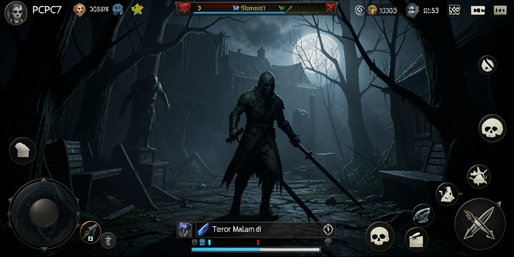 Tampilan gameplay menyeramkan dalam suasana mencekam PCPC7.